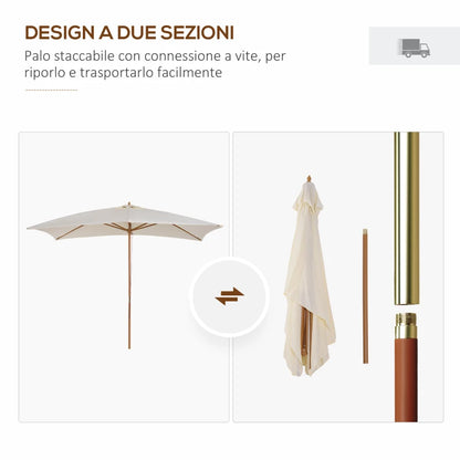 Outsunny Ombrellone 2x3 m da Giardino Impermeabile, in Legno e Poliestere 180G, Beige