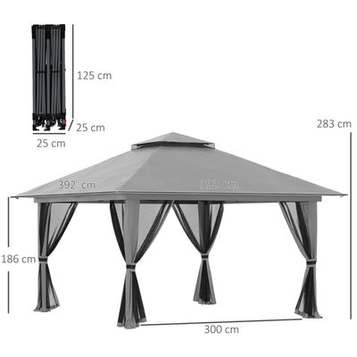 Outsunny Gazebo Pieghevole 4x4 con Borsa da Trasporto, Picchetti, Funi e Sacchi di Sabbia Inclusi, 392x392x283 cm, Grigio