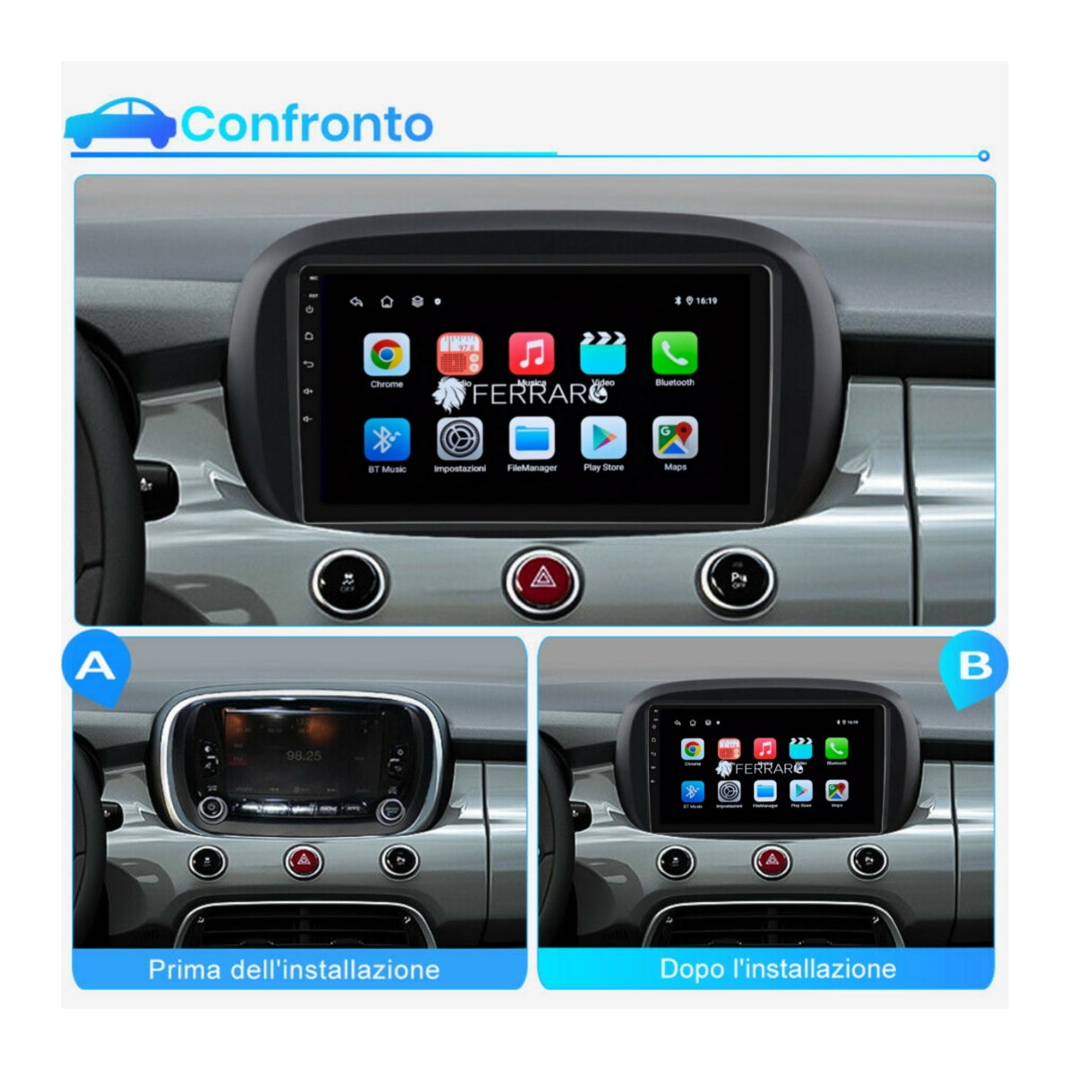 Autoradio per Fiat 500x 9" | 2014-2020 | Android | Bluetooth | CarPlay | Android Auto | 2GB/4GB/6GB/8GB Ram