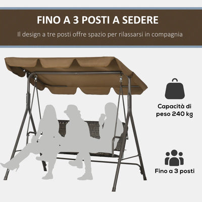 Outsunny Dondolo da Giardino 3 Posti con Tettuccio Regolabile in Rattan PE e Acciaio, 167x112x153cm