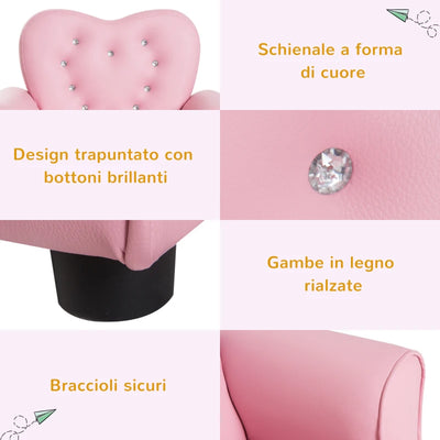 HOMCOM Poltroncina per Bambini Imbottita, Poltrona per cameretta con Rivestimento in PVC e Struttura in Legno, 59x41.5x49cm, Rosa