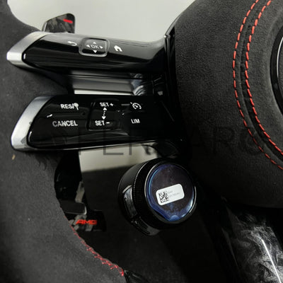 Volante per Mercedes, Carbonio Diagonale, Pelle Scamosciata, Galvanica, Linea Rossa, Pomelli AMG