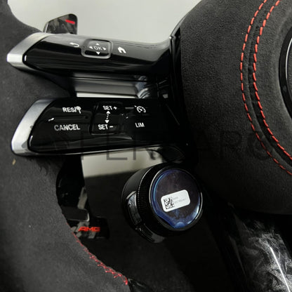 Volante per Mercedes, Carbonio Diagonale, Pelle Scamosciata, Galvanica, Linea Rossa, Pomelli AMG