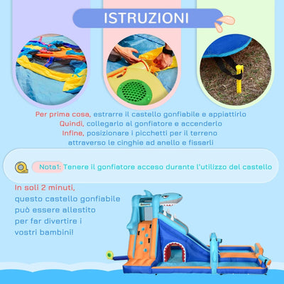 Outsunny Castello Gonfiabile per Bambini 3-8 Anni con Gonfiatore, Scivolo, Piscina e Parete da Arrampicata