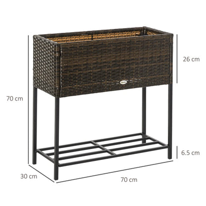 Outsunny Letto per Orto Rialzato, Fioriera Effetto Vimini con Ripiano, Aiuola Rialzata per Esterni e Interni, Marrone (70cm x 30cm x 70cm)