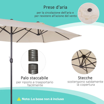 Outsunny Ombrellone Doppio da Giardino 4.6x2.7 m a 12 Stecche con Prese d'Aria e Manovella, Ombrellone per Esterni in Acciaio e Poliestere, Anti UV, Beige