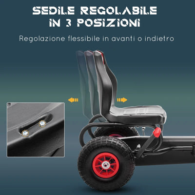 HOMCOM Go Kart a Pedali per Bambini da 5-12 Anni con Sedile Regolabile e Ruote in Gonfiabili, Rosso