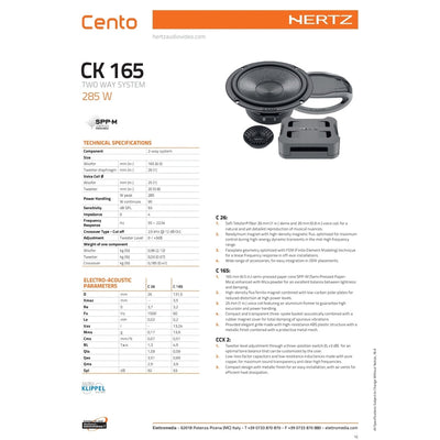 Hertz CK 165, Altoparlanti per Auto 2 Vie, Woofer 165mm, Tweeter 26mm, Griglie 285w