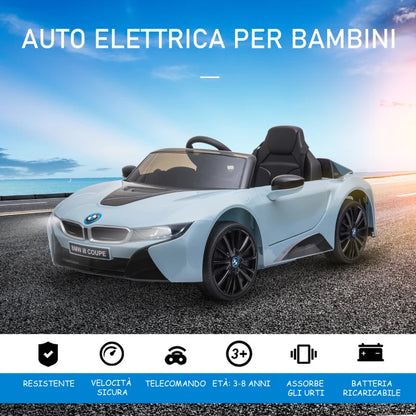 HOMCOM Macchina Elettrica per Bambini 3-8 anni Licenza BMW I8 Coupé con Telecomando e 2 Porte, 115x72.5x46 cm, Blu