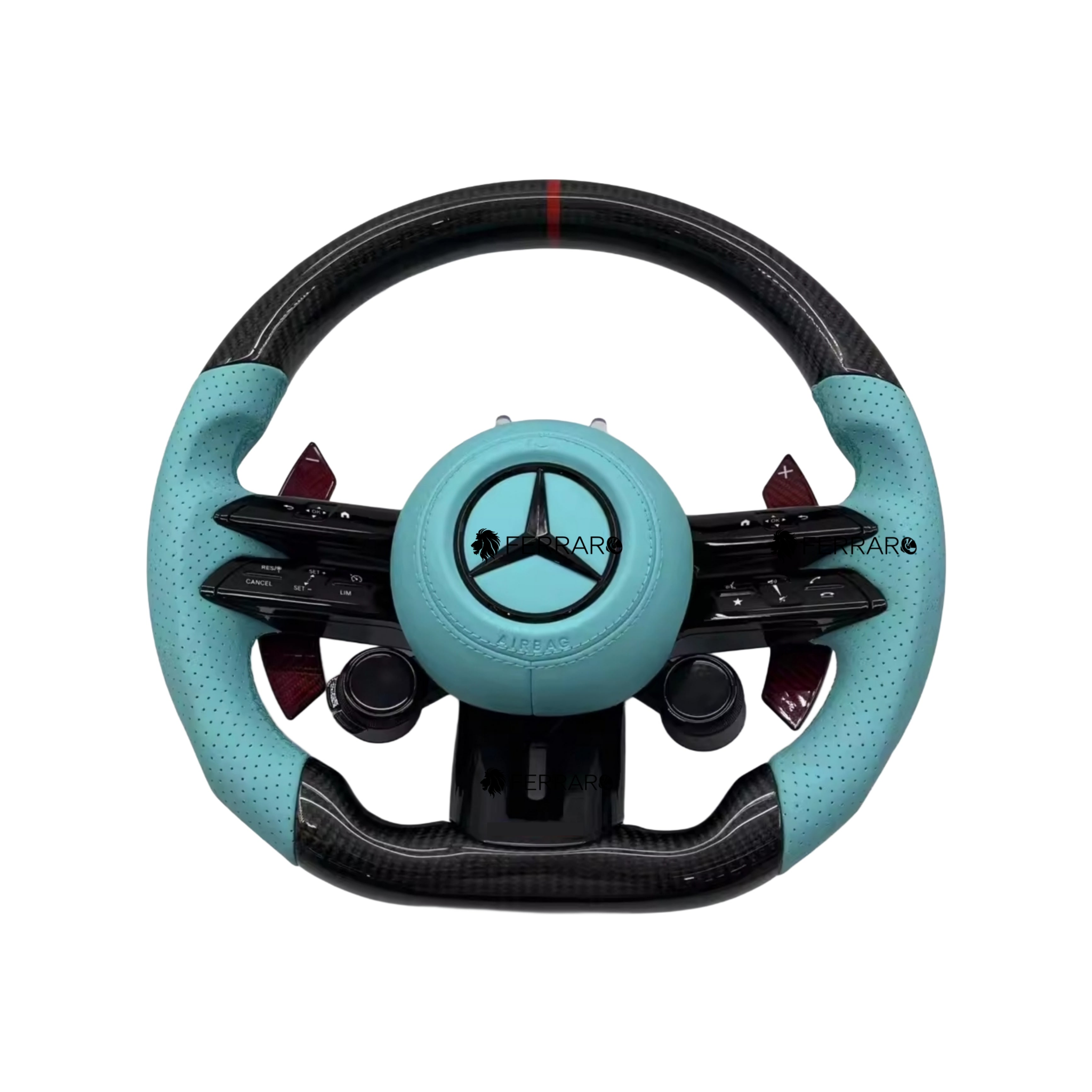 Volante per Mercedes, Carbonio Diagonale, Etichetta Rossa, Punzonatura Blu Tiffany, AMG