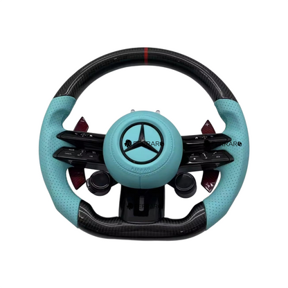Volante per Mercedes, Carbonio Diagonale, Etichetta Rossa, Punzonatura Blu Tiffany, AMG