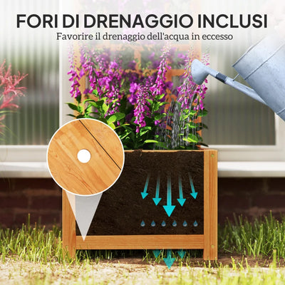 Outsunny Fioriera con Traliccio per Rampicanti con Foro di Drenaggio e Fodera, in Legno, 40x40x120 cm, Marrone