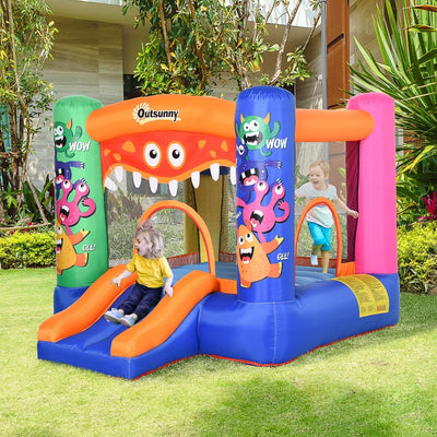 Outsunny Casa Gioco Castello Gonfiabile Gigante per Bambini 3-8 anni Trampolino Rimbalzante Colorato con Scivolo e Canestro 250cmx180cmx175cm