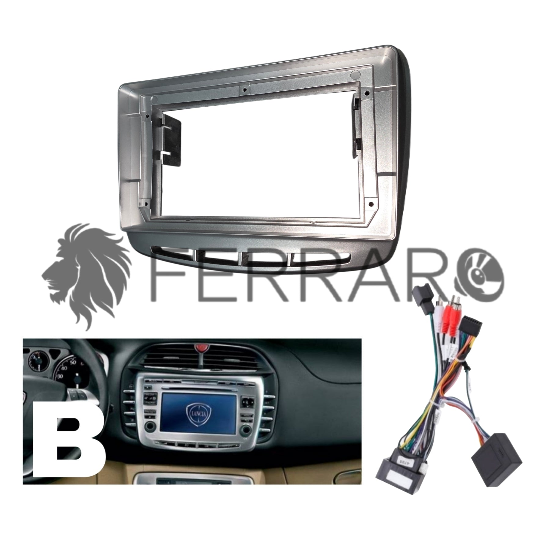 Kit Montaggio Autoradio 9"Pollici Lancia Delta (2008-2014), Mascherina, Cablaggio per Autoradio Android