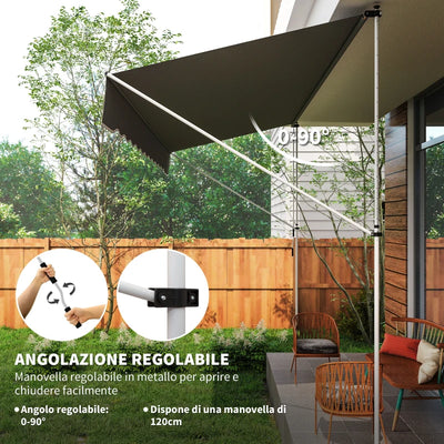 Outsunny Tenda da Sole a Bracci Avvolgibile con Manovella e Struttura Telescopica, 4x1.2m, Grigio