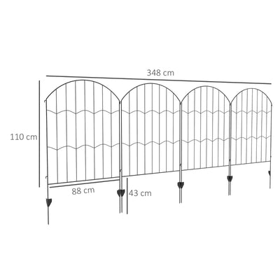 Outsunny Recinzione Esterna a 4 Pannelli i Acciaio Nero con 8 Picchetti da Terra, 348x110 cm