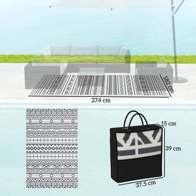 Outsunny Tappeto da Esterno Reversibile con Motivo Geometrico e Borsa Inclusa, 182x274 cm, Grigio e Bianco