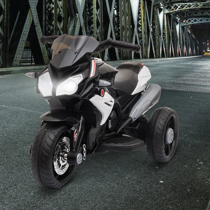 HOMCOM Moto Elettrica per Bambini 3-5 Anni Max. 25kg con Luci, Musica, Batteria 6V e Velocità 3km/h, 86cmx42cmx52cm Nera
