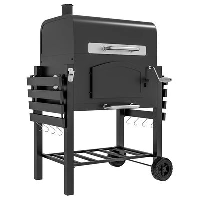 Outsunny Barbecue da Giardino a 2 Ruote con Griglia, Affumicatore e Fornello, in Metallo e Ghisa, 124x66x112 cm, Nero