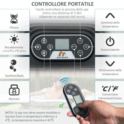 Outsunny Piscina Idromassaggio Gonfiabile e Riscaldante fino 42℃ con 108 Getti, per 4-6 Persone