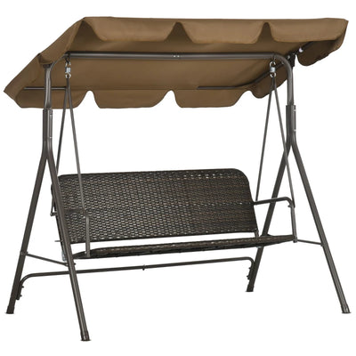 Outsunny Dondolo da Giardino 3 Posti con Tettuccio Regolabile in Rattan PE e Acciaio, 167x112x153cm