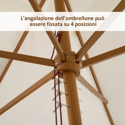 Outsunny Ombrellone m da Giardino 2x3 in Legno Laccato con Copertura Rimovibile, Bianco