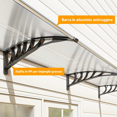 Outsunny Tettoia per Esterni Curva con Viti e Bulloni Inclusi, in Policarbonato, PP e Alluminio, 122x89x24 cm