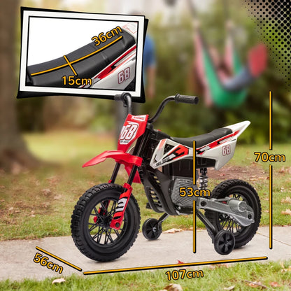 AIYAPLAY Moto Elettrica per Bambini con Rotelle e Indicatore di Carica, in PP e Metallo, 107x56x70 cm, Rosso