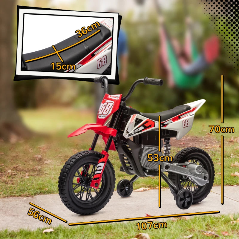 AIYAPLAY Moto Elettrica per Bambini con Rotelle e Indicatore di Carica, in PP e Metallo, 107x56x70 cm, Rosso