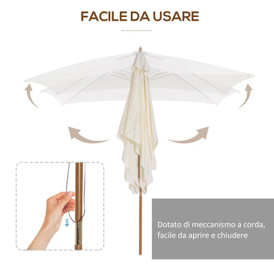 Outsunny Ombrellone 2x3 m da Giardino Impermeabile, in Legno e Poliestere 180G, Beige
