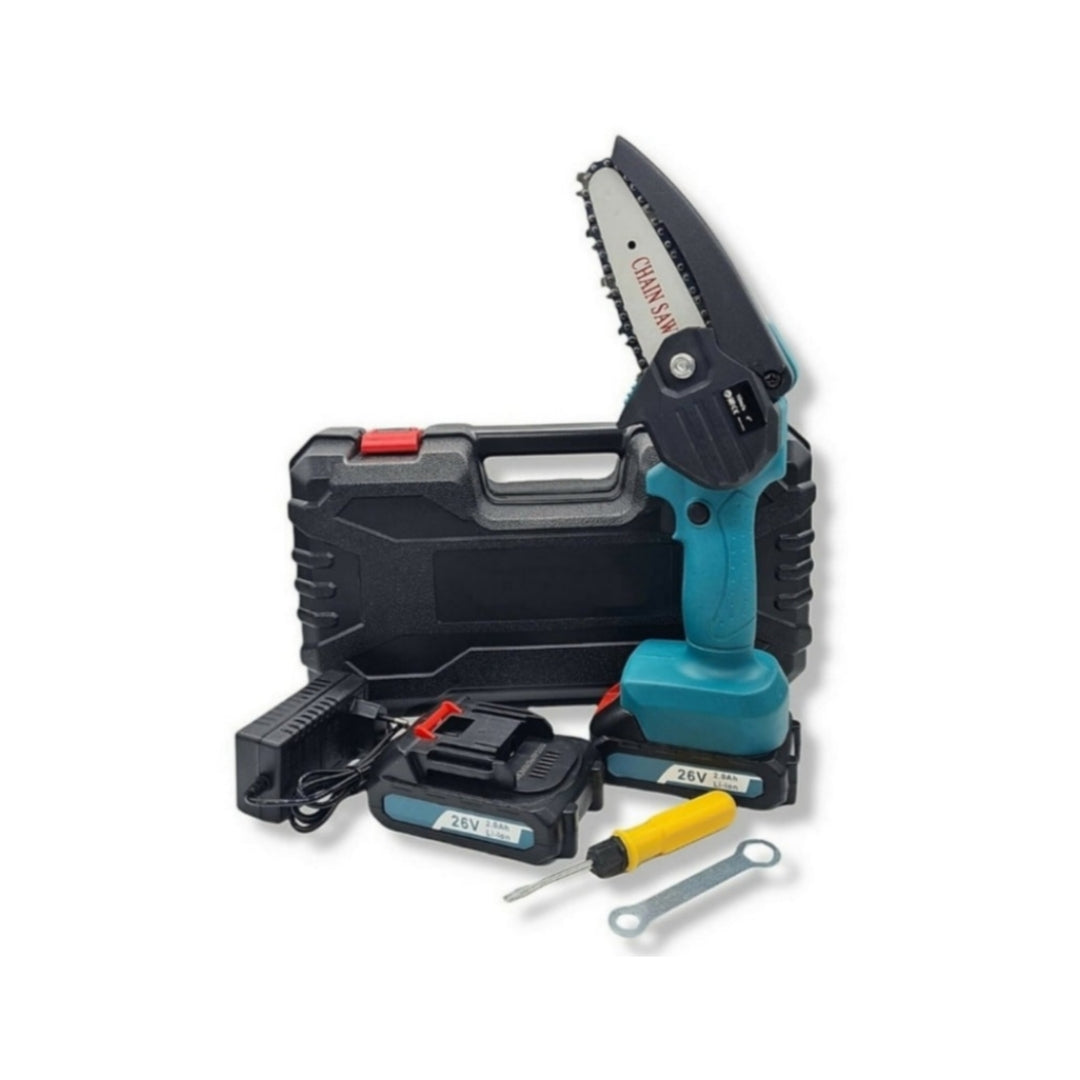Mini Motosega Elettrica, 6"Pollici, Doppia Batteria, Portatile, 26v, Motosega, Giardinaggio, Potatura, Valigetta