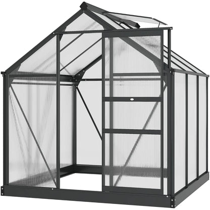 Outsunny Serra in Policarbonato e Alluminio con Porta Scorrevole, Presa d'Aria e Grondaia, 1.9x1.9x2m, Grigio