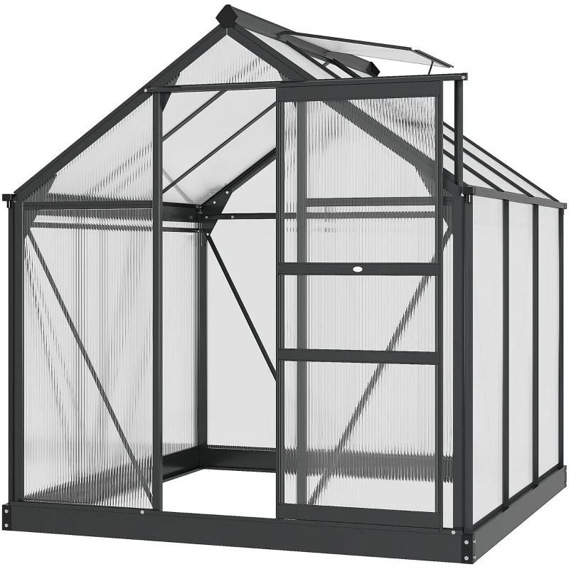 Outsunny Serra in Policarbonato e Alluminio con Porta Scorrevole, Presa d'Aria e Grondaia, 1.9x1.9x2m, Grigio