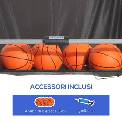 HOMCOM Canestri Basket con Tabellone LED, 4 Palloni e 8 Modalità di Gioco, 205x110x205 cm, Bianco e Nero
