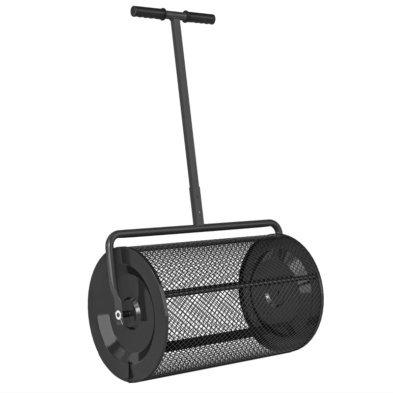 Outsunny Spandiconcime da 75L in Metallo con Manico Regolabile a T e Maniglia Imbottita, 70x40x112 cm, Nero