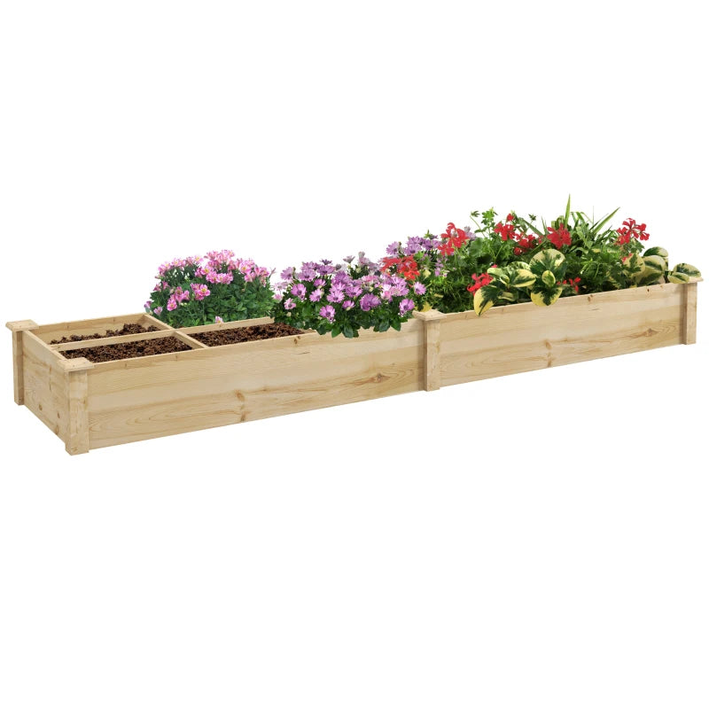 Outsunny Letto Rialzato per Orto e Giardino con Divisorio Interno e Fondo Aperto, 237x60x25cm, Legno Naturale