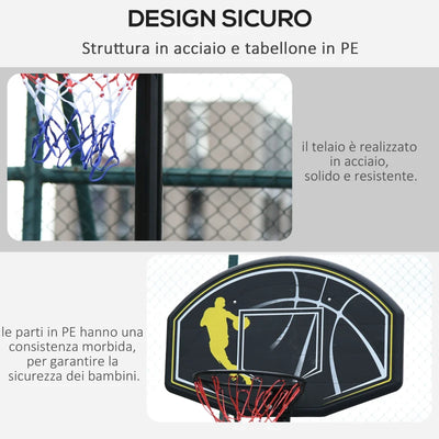 HOMCOM Canestro da Basket Altezza Regolabile in Acciaio con Base 112 × 74 × 365cm