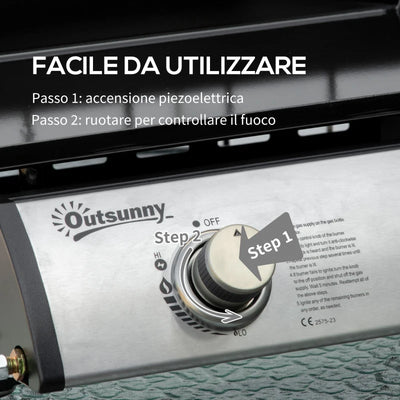 Outsunny Piastra Barbecue a Gas da Tavolo con 2 Bruciatori e Potenza 6kW, 48.5x46x21cm, Nero