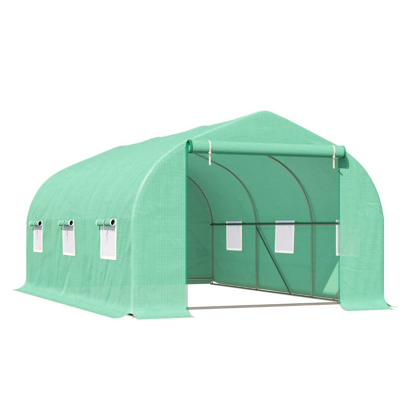 Outsunny Serra per Orto a Tunnel 4.5x3x2m con Tetto Spiovente in PE e Tubi d'Acciaio Verde Scuro