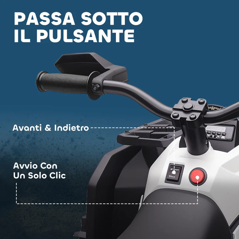 HOMCOM Quad Elettrico per Bambini 3-5 Anni a 12V con Fari e Pedale, Presa USB per Musica, Bianco