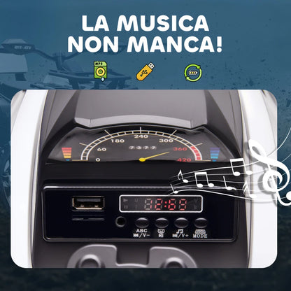HOMCOM Quad Elettrico per Bambini 3-5 Anni a 12V con Fari e Pedale, Presa USB per Musica, Bianco