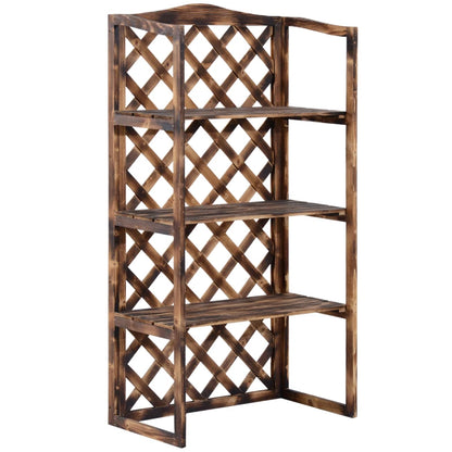 Outsunny Scaffale Porta Piante da Esterno a 3 Ripiani in Legno di Abete, Portavasi da Interno ed Esterno, Fioriera da Balcone, 80x40x148cm