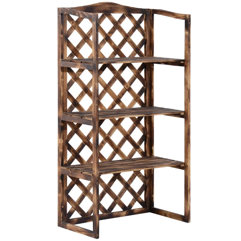Outsunny Scaffale Porta Piante da Esterno a 3 Ripiani in Legno di Abete, Portavasi da Interno ed Esterno, Fioriera da Balcone, 80x40x148cm