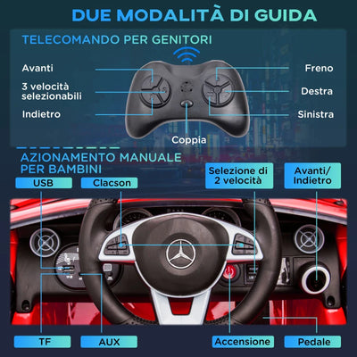 AIYAPLAY Macchina Elettrica per Bambini Licenza Mercedes SLC 300 con Telecomando, in PP e Metallo, 107x62.5x44 cm, Rosso