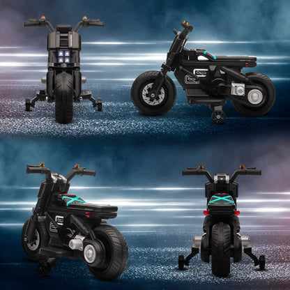 HOMCOM Moto Elettrica per Bambini 3-5 Anni in PP e Metallo con Rotelle, Clacson e Musica, 86x44x58 cm, Nera