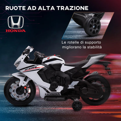 HOMCOM Moto Elettrica per Bambini con Licenza HONDA, Batteria 6V Ricaricabile, Velocità 3km/h, Bianco