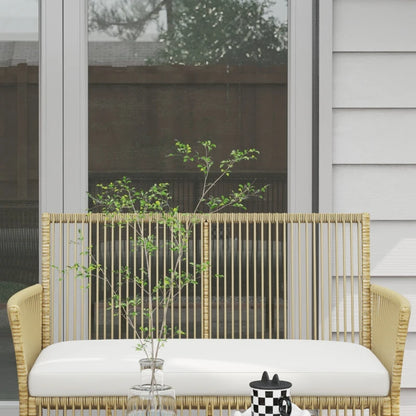Outsunny Set da Giardino in Rattan da 4 Pezzi con 2 Poltroncine, Divano e Tavolino da Caffè, Naturale e Nero