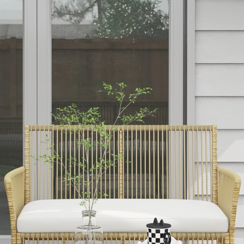 Outsunny Set da Giardino in Rattan da 4 Pezzi con 2 Poltroncine, Divano e Tavolino da Caffè, Naturale e Nero