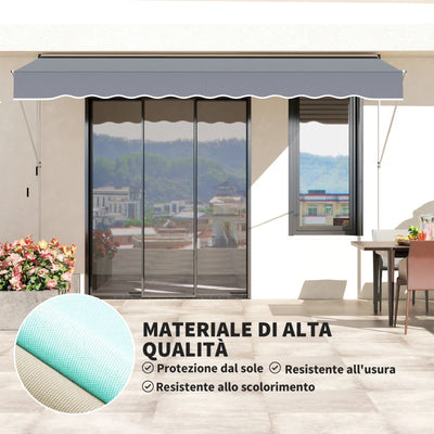 Outsunny Tenda da Sole a Bracci Avvolgibile con Manovella e Struttura Telescopica, 4x1.2m, Grigio