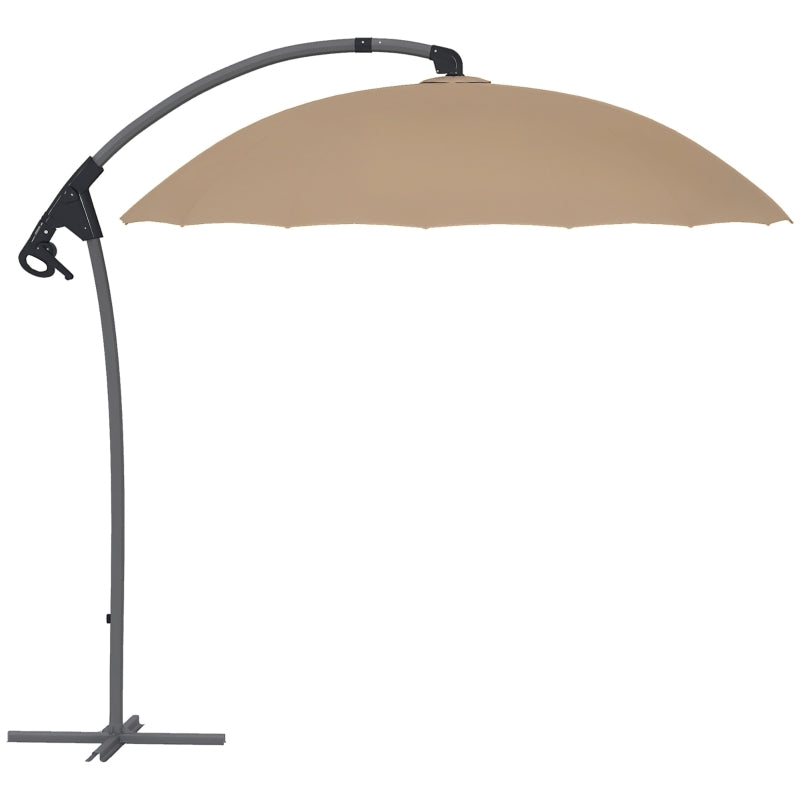 Outsunny Ombrellone da Giardino Decentrato 2.7m Apertura a Manovella e 16 Stecche in Fibra di Vetro, Cachi